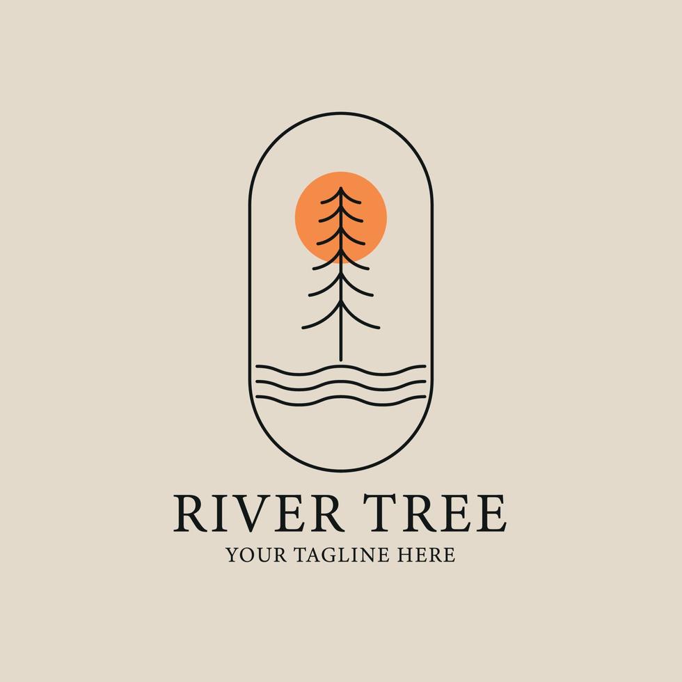logotipo de arte de linha de paisagem de árvore de rio, ícone e símbolo, design de ilustração vetorial vetor