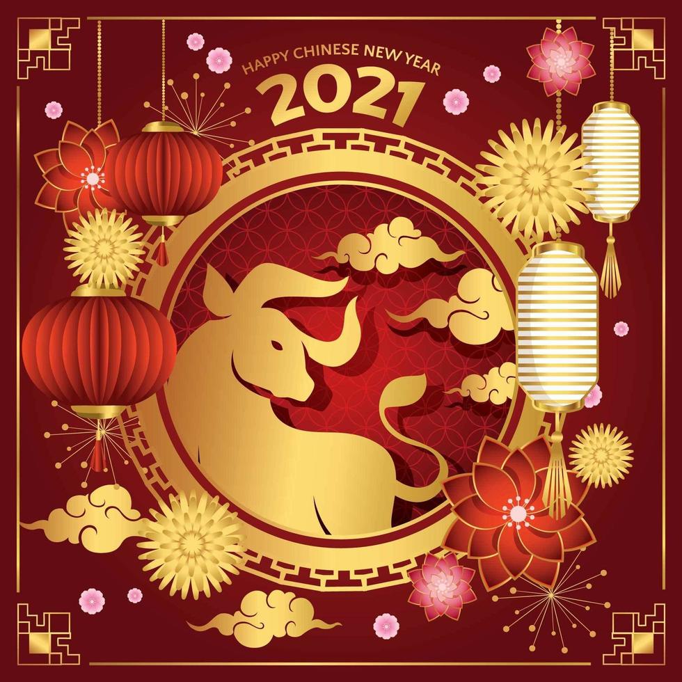 vermelho e dourado ano novo chinês de 2021 vetor