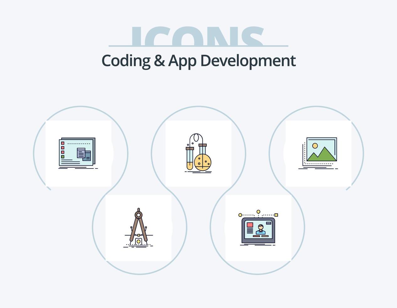 linha de codificação e desenvolvimento de aplicativos cheia de ícones do pacote 5 design de ícones. em formação. análise. bolso. documento. codificação vetor