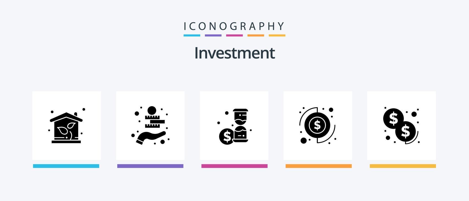 pacote de ícones de glifo 5 de investimento, incluindo pagamento. dinheiro. investimento. dinheiro. moedas. design de ícones criativos vetor