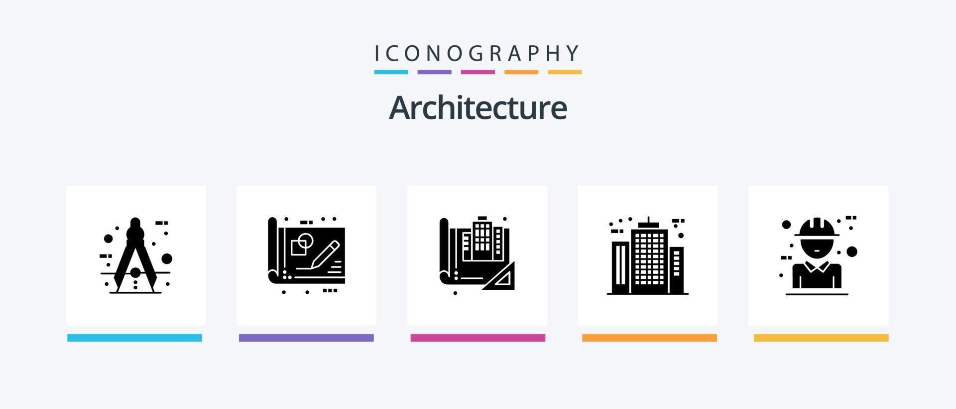 pacote de ícones de glifo de arquitetura 5, incluindo construção. arquiteto. desenhando. desenhando. projeto. design de ícones criativos vetor