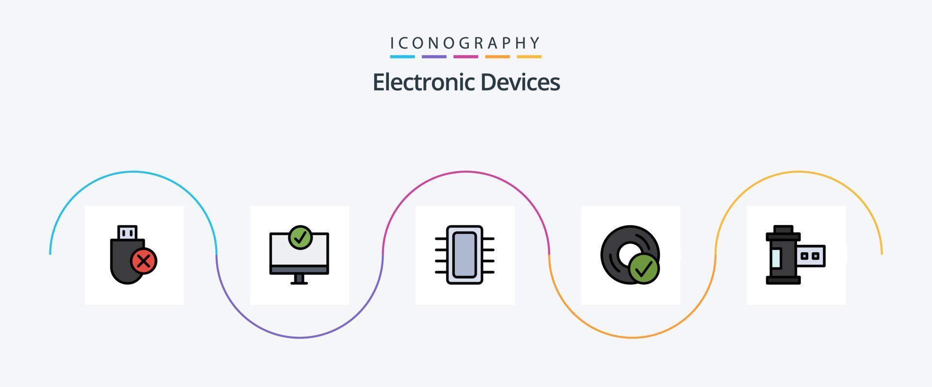 linha de dispositivos cheia de pacote de ícones plana 5 incluindo dispositivos. computadores. gadget. hardware. dispositivos vetor