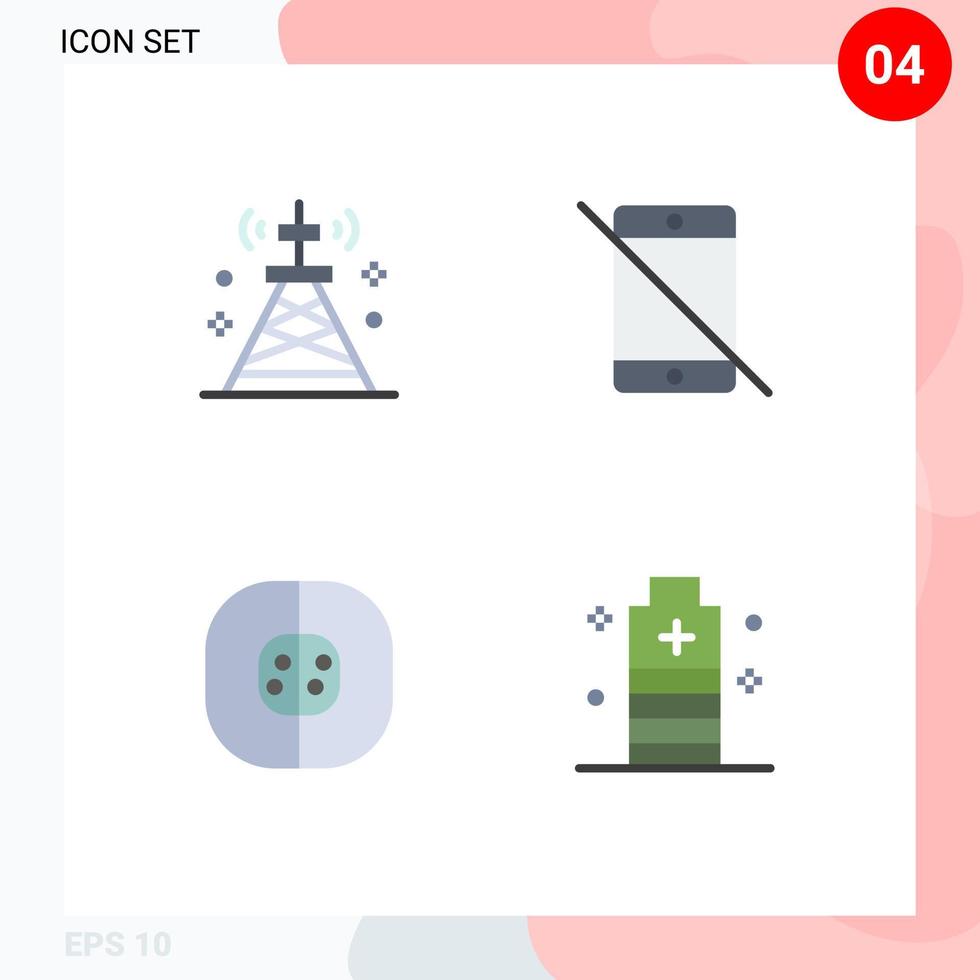pacote de interface do usuário de 4 ícones planos básicos de dispositivos de tecnologia de telefone de comunicação elementos de design de vetores editáveis de biologia