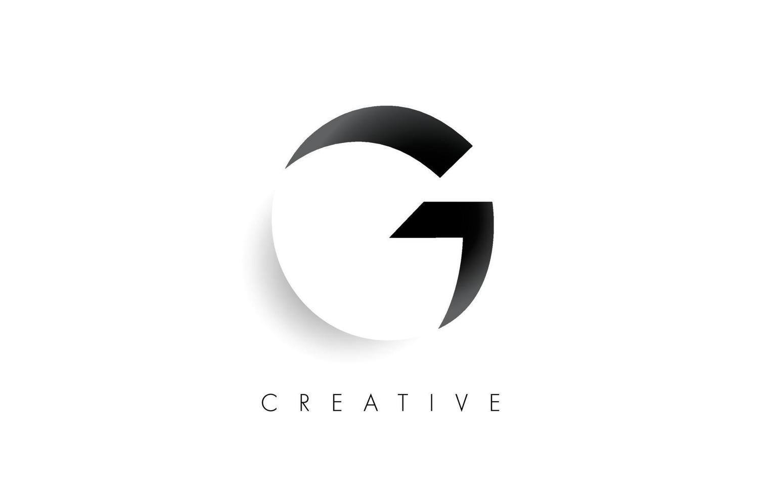 design de ícone de logotipo de letra g de espaço negativo com sombra suave em vetor preto e branco