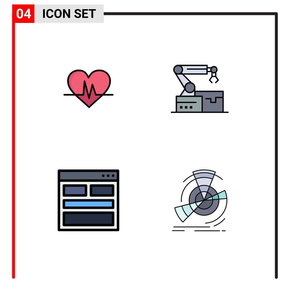 conjunto de pictogramas de 4 cores planas de linha preenchida simples de elementos de design de vetores editáveis de forma de braço de pulso de contato ecg