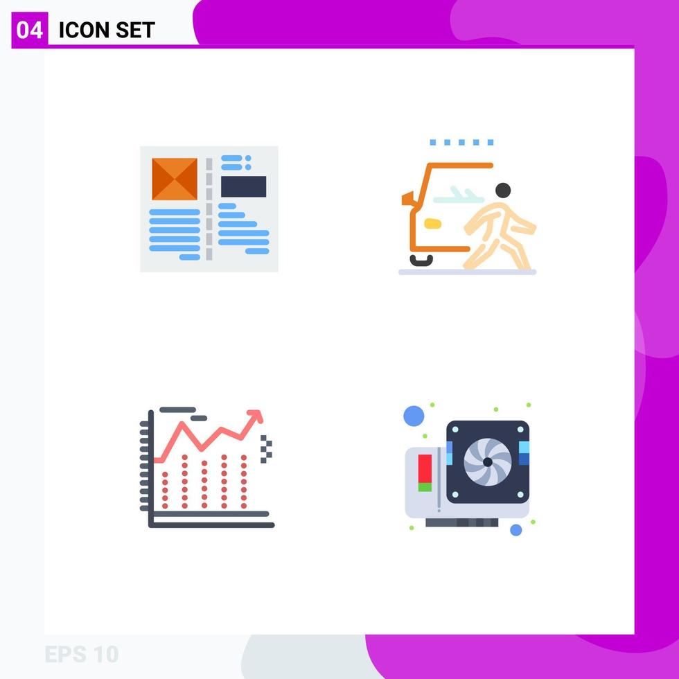 pacote de 4 ícones planos criativos de elementos de design de vetores editáveis de banco de carros de grade de estrada de blog