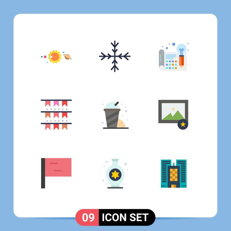 conjunto de 9 sinais de símbolos de ícones de interface do usuário modernos para decoração de fast food buntings criativos pensando em elementos de design de vetores editáveis
