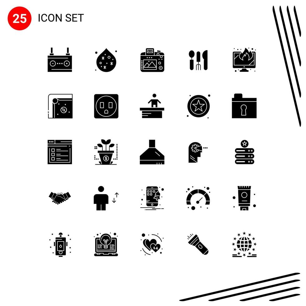 pacote de ícones vetoriais de estoque de 25 sinais e símbolos de linha para talheres de serviço de câmera de viagem de tela elementos de design de vetores editáveis