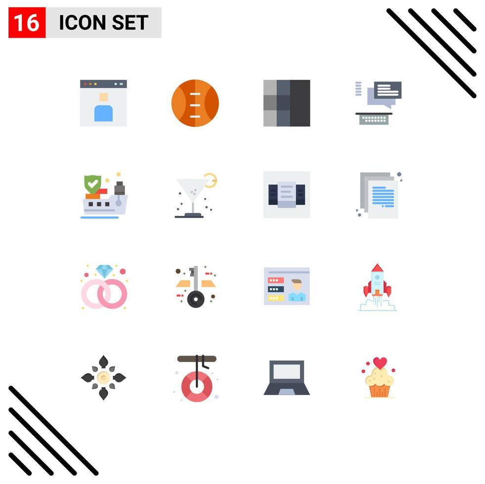 Pacote de cores planas de 16 interfaces de usuário de sinais e símbolos modernos de proteção de bebidas wireframe seguro suporta pacote editável de elementos de design de vetores criativos
