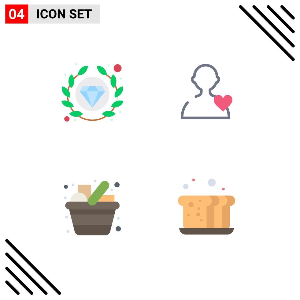 pacote de 4 sinais e símbolos de ícones planos modernos para mídia impressa na web, como elementos de design vetorial editáveis de padaria de carrinho de usuário de cozinha premium vetor