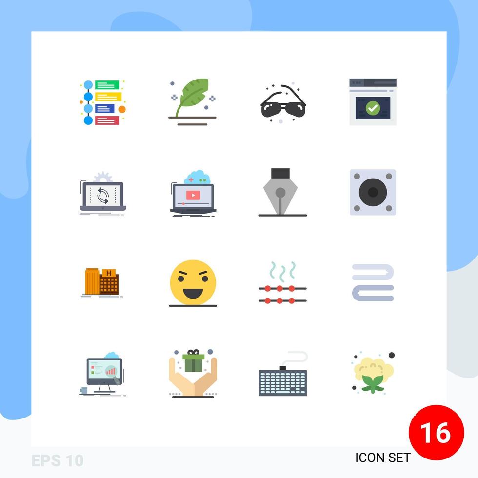 16 símbolos de sinais de cores planas universais de processamento de página da web de óculos de site pacote editável de elementos de design de vetores criativos