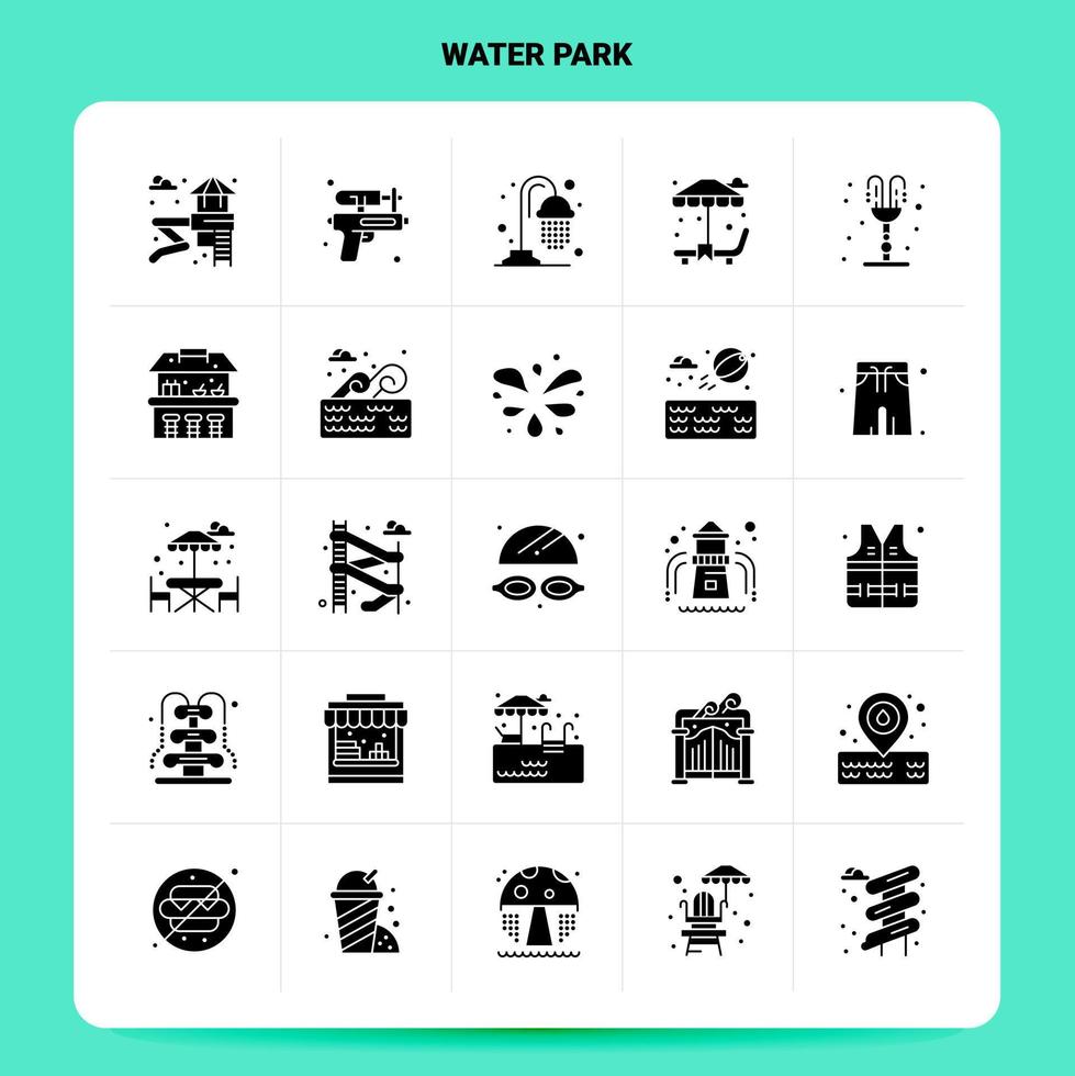 sólido 25 conjunto de ícones do parque aquático design de estilo de glifo vetorial conjunto de ícones pretos web e design de ideias de negócios móveis ilustração vetorial vetor