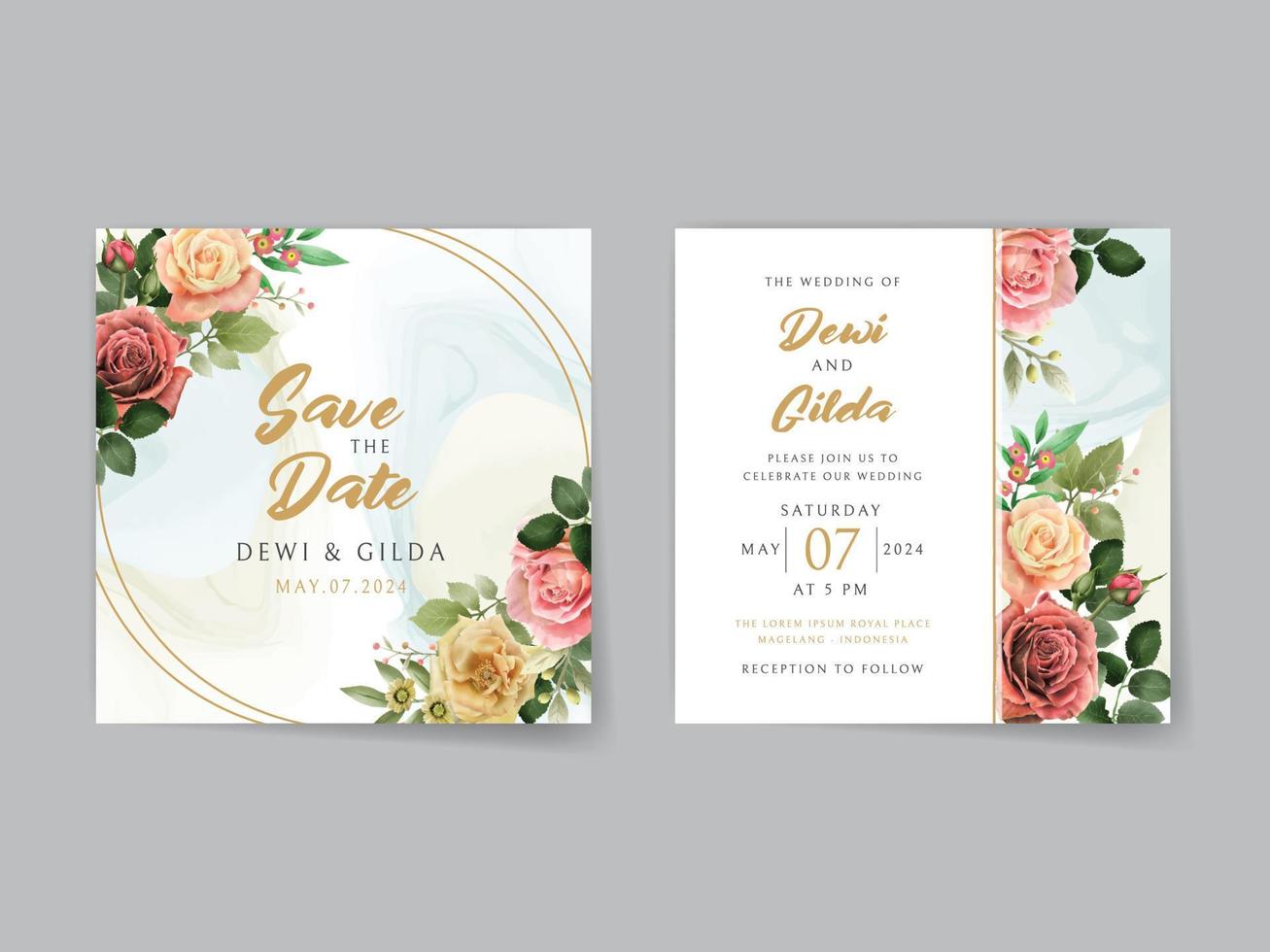 cartão de convite de casamento floral colorido vetor