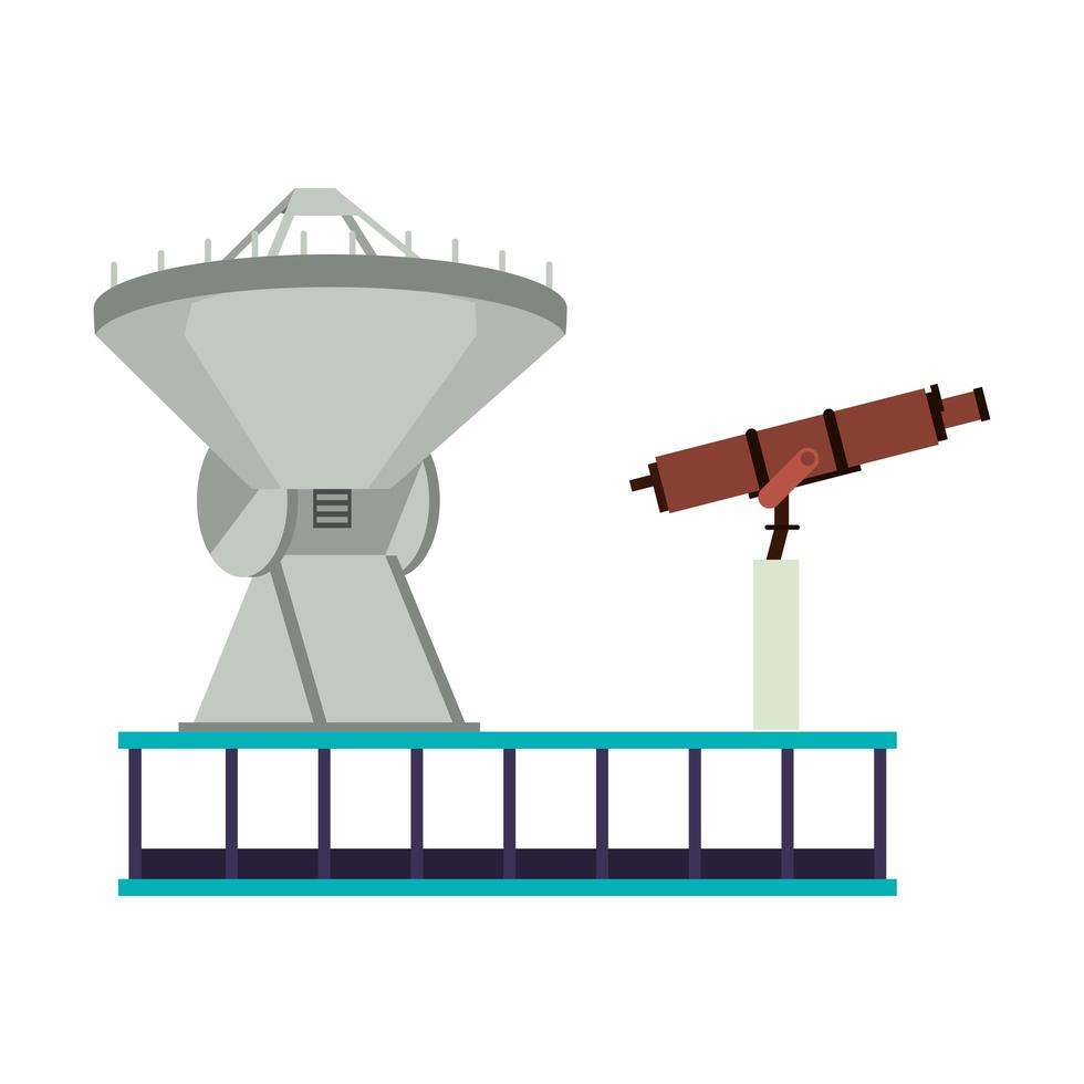 satélite espacial e telescópio na plataforma vetor