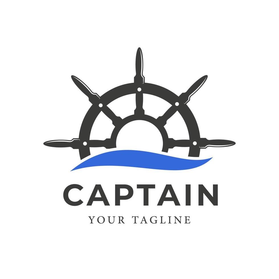 ilustração de design de volante de navio com ondas do mar pode ser usada para logotipo de navio à vela, símbolo de onda vetor