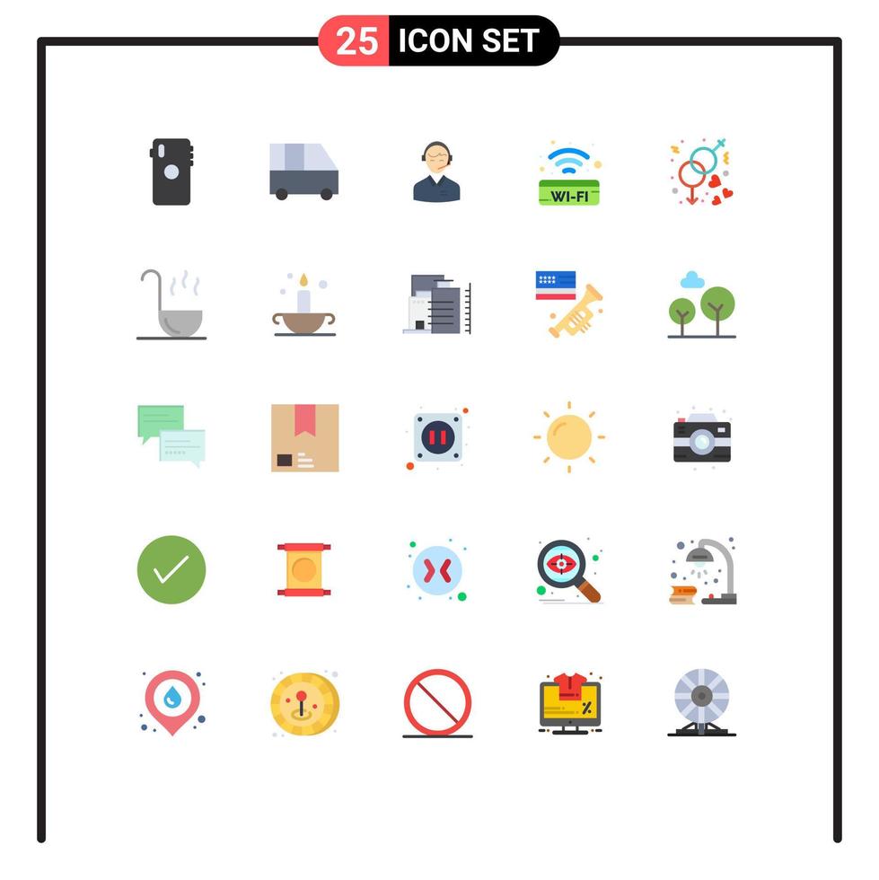 pacote de 25 sinais e símbolos modernos de cores planas para mídia impressa na web, como serviço de sinalização, van de passageiros, consultor on-line, elementos de design vetorial editáveis do cliente vetor