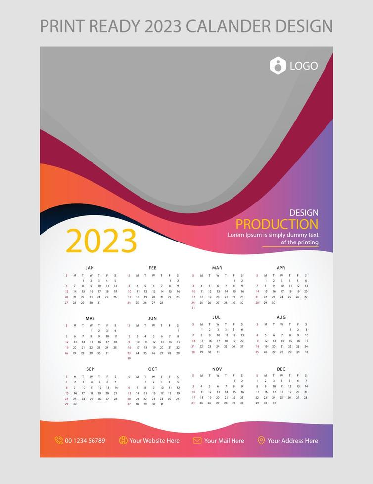 calendário 2023. modelo de página de ilustração editável a4, a3. semana começa no domingo. página editável vertical, ilustração vetorial de calendário de parede. cartão corporativo simples, planejador vetor