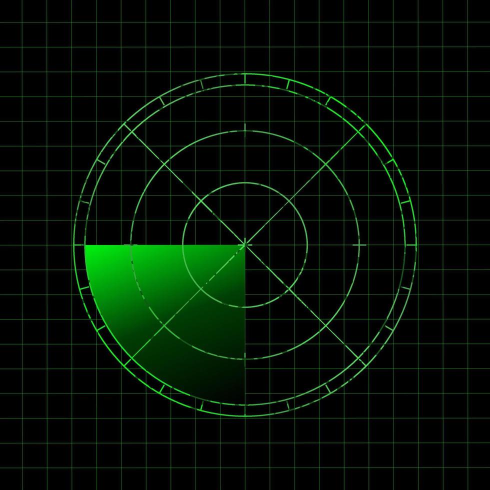 exibição de radar verde. sistema de busca de inimigos militares. ilustração vetorial. vetor