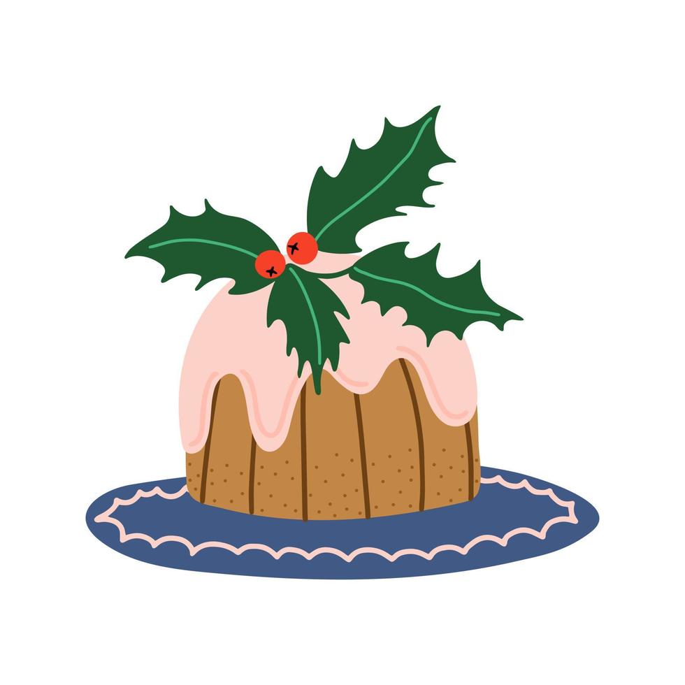 bolo de natal isolado no branco. padaria tradicional de férias. ilustração em vetor mão desenhada doodle estilo.