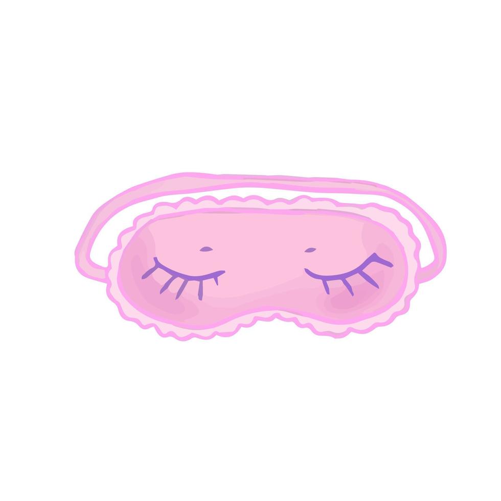 ilustração de clipart isolada e fofa desenhada à mão de máscara de dormir rosa com olhos fechados vetor