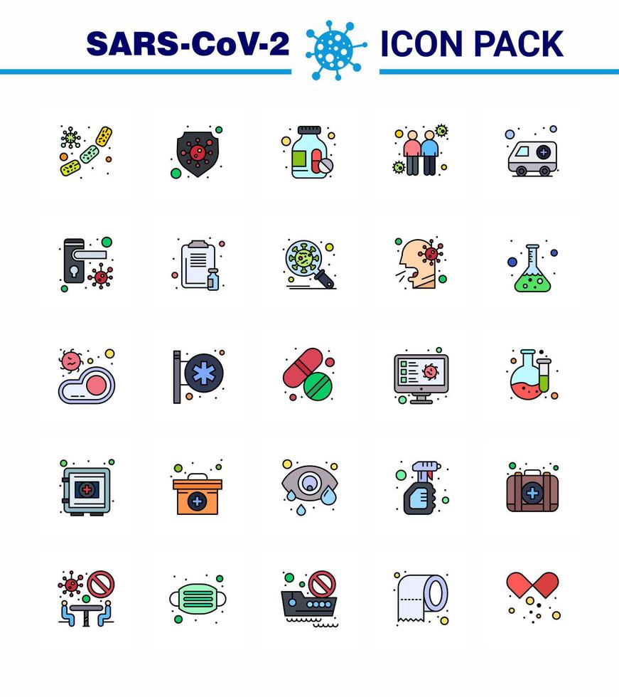 coronavírus 25 ícone de linha cheia de cores planas definido sobre o tema da epidemia de corona contém ícones como transmissores de carro vírus toque coronavírus viral coronavírus 2019nov doença vetor design elem