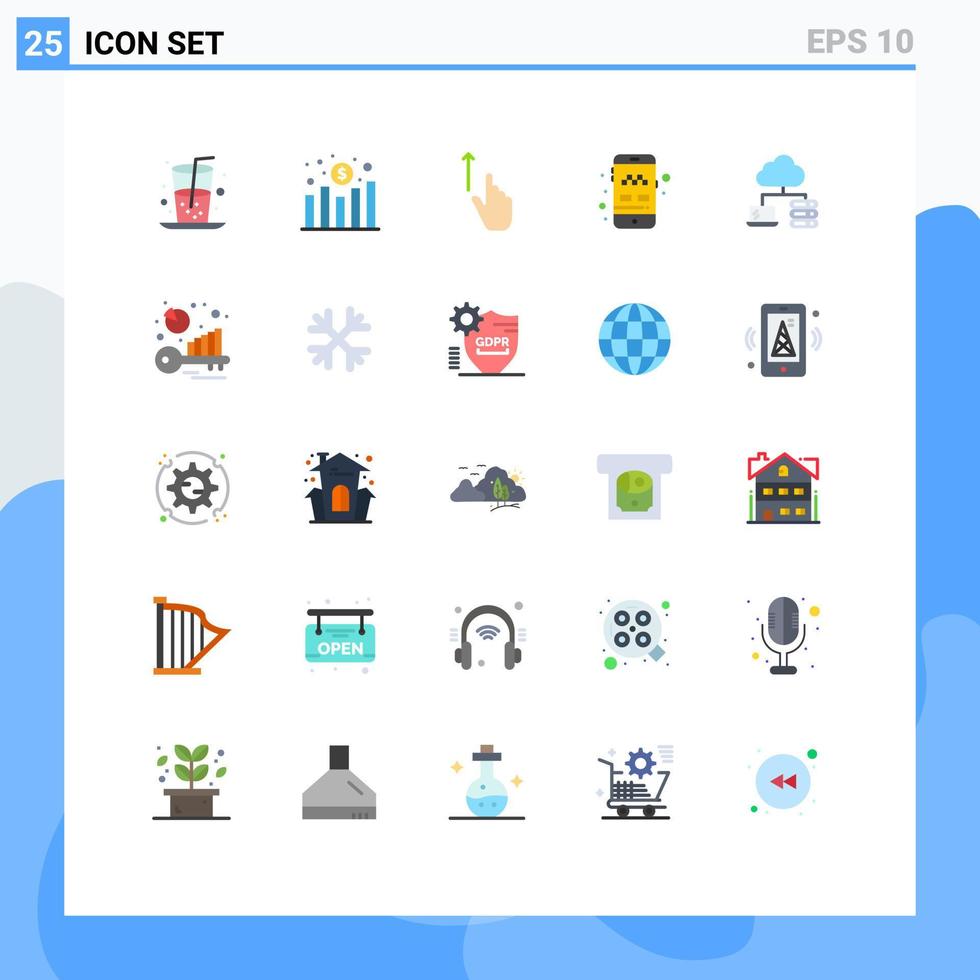 pacote de 25 cores planas criativas de táxi de nuvem até elementos de design de vetores editáveis de mão móvel