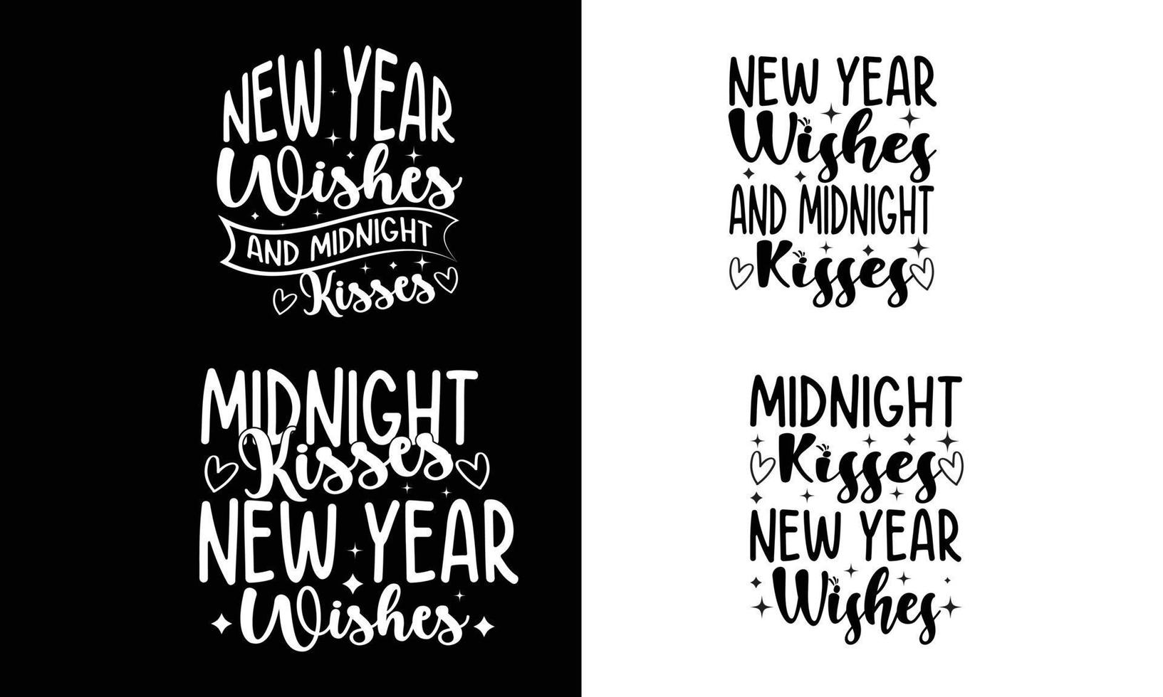 ano novo deseja design de camiseta de beijos à meia-noite. vetor