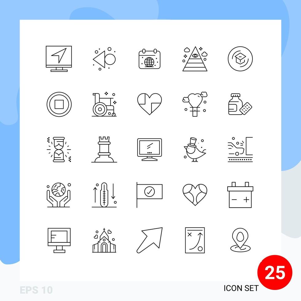conceito de 25 linhas para sites móveis e aplicativos educação pirâmide calendário illuminati mundo editável elementos de design vetorial vetor