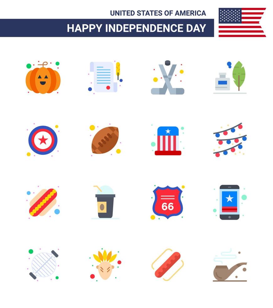 feliz dia da independência dos eua conjunto de pictogramas de 16 apartamentos simples de sinais esportes policiais penas americanas editáveis elementos de design do vetor do dia dos eua