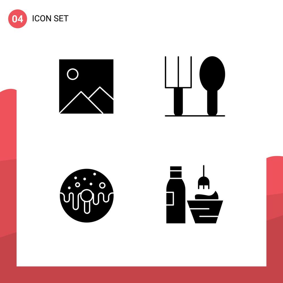 conjunto de glifos sólidos de interface móvel de 4 pictogramas de comida do twitter, sobremesa de bebê, cosméticos, elementos de design de vetores editáveis