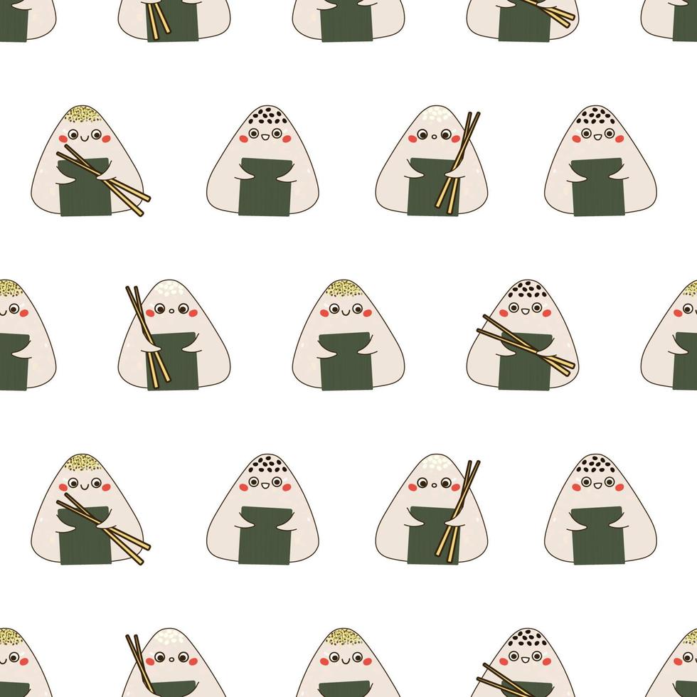 padrão perfeito com ilustração vetorial de personagens onigiri vetor