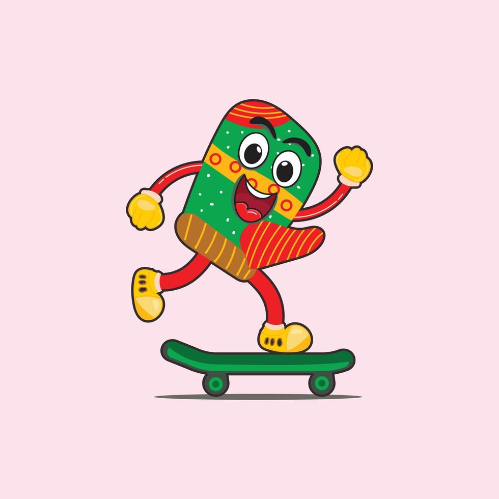 design de vetor de personagem de desenho animado de natal mascote. personagem de ilustração subir no skate