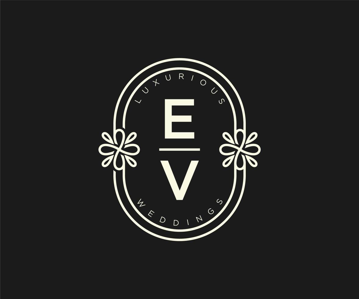 modelo de logotipos de monograma de casamento de letra inicial ev, modelos modernos minimalistas e florais desenhados à mão para cartões de convite, salve a data, identidade elegante. vetor