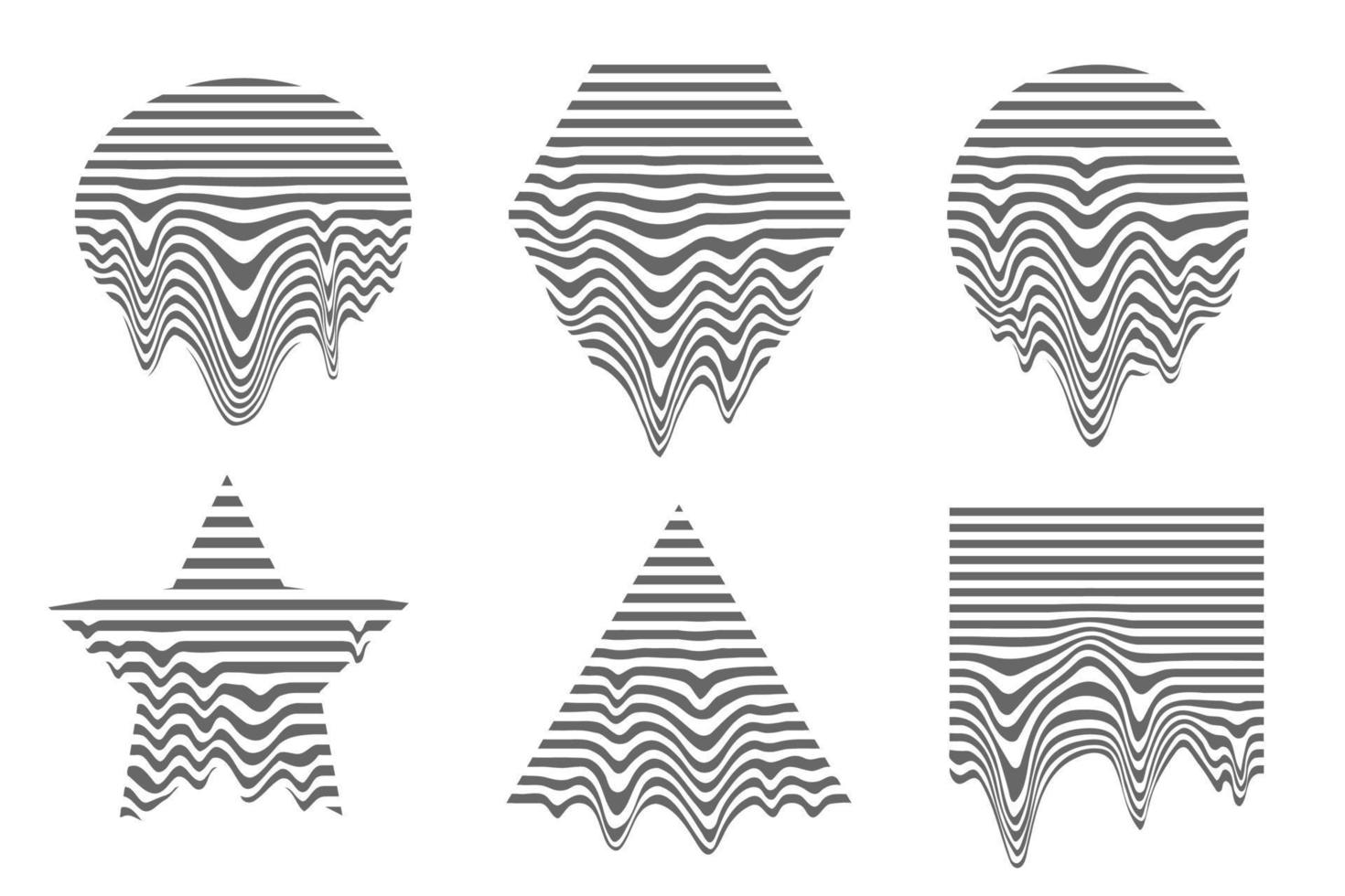 elementos geométricos cyberpunk. conjunto de formas derretidas listradas vintage na silhueta. design retrô de Memphis. arte futurista vetorial vetor