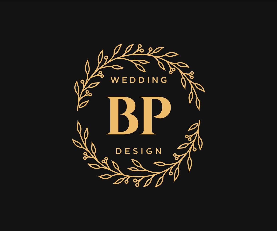 coleção de logotipos de monograma de casamento de letras iniciais bp, modelos modernos minimalistas e florais desenhados à mão para cartões de convite, salve a data, identidade elegante para restaurante, boutique, café em vetor