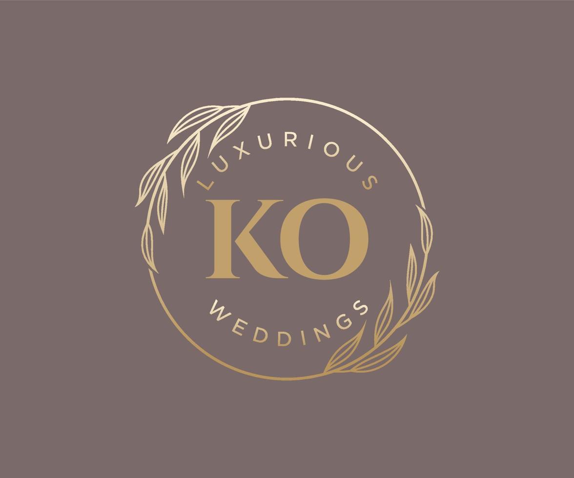 modelo de logotipos de monograma de casamento de carta de iniciais ko, modelos minimalistas e florais modernos desenhados à mão para cartões de convite, salve a data, identidade elegante. vetor