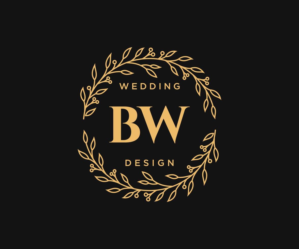 coleção de logotipos de monograma de casamento de letras iniciais bw, modelos modernos minimalistas e florais desenhados à mão para cartões de convite, salve a data, identidade elegante para restaurante, boutique, café em vetor