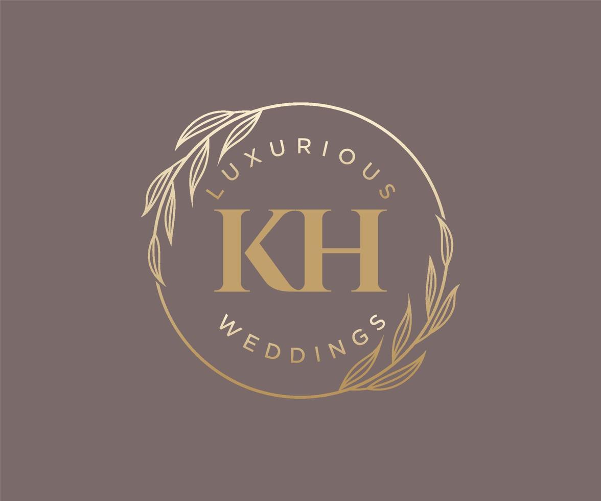 modelo de logotipos de monograma de casamento de carta inicial kh, modelos minimalistas e florais modernos desenhados à mão para cartões de convite, salve a data, identidade elegante. vetor