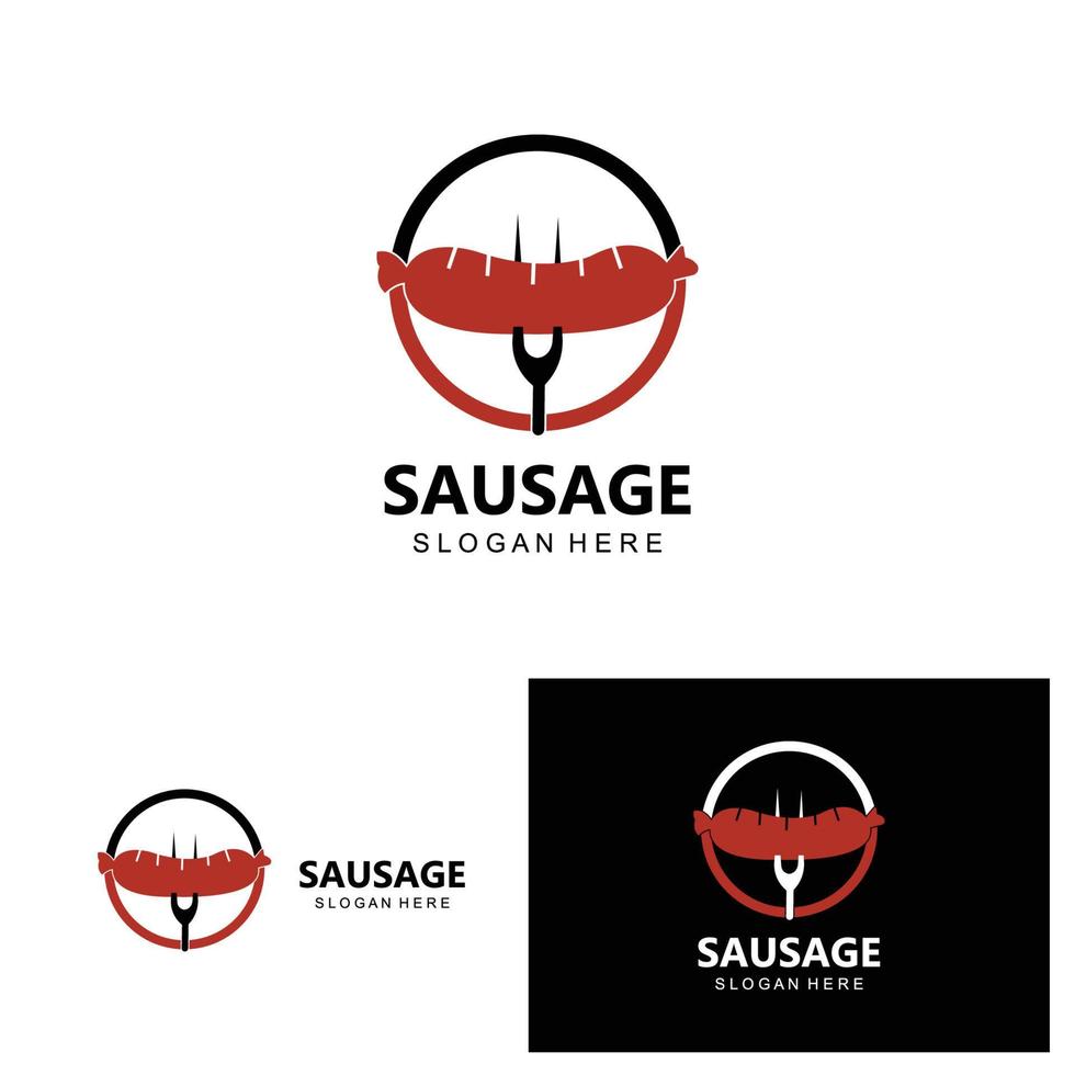 logotipo de salsicha, vetor de comida moderna, design para marcas de comida grelhada, churrasco, loja de salsichas, cachorro-quente