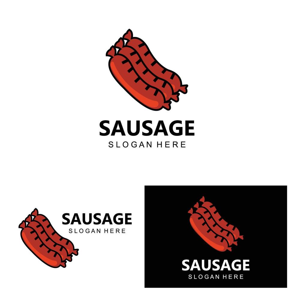 logotipo de salsicha, vetor de comida moderna, design para marcas de comida grelhada, churrasco, loja de salsichas, cachorro-quente