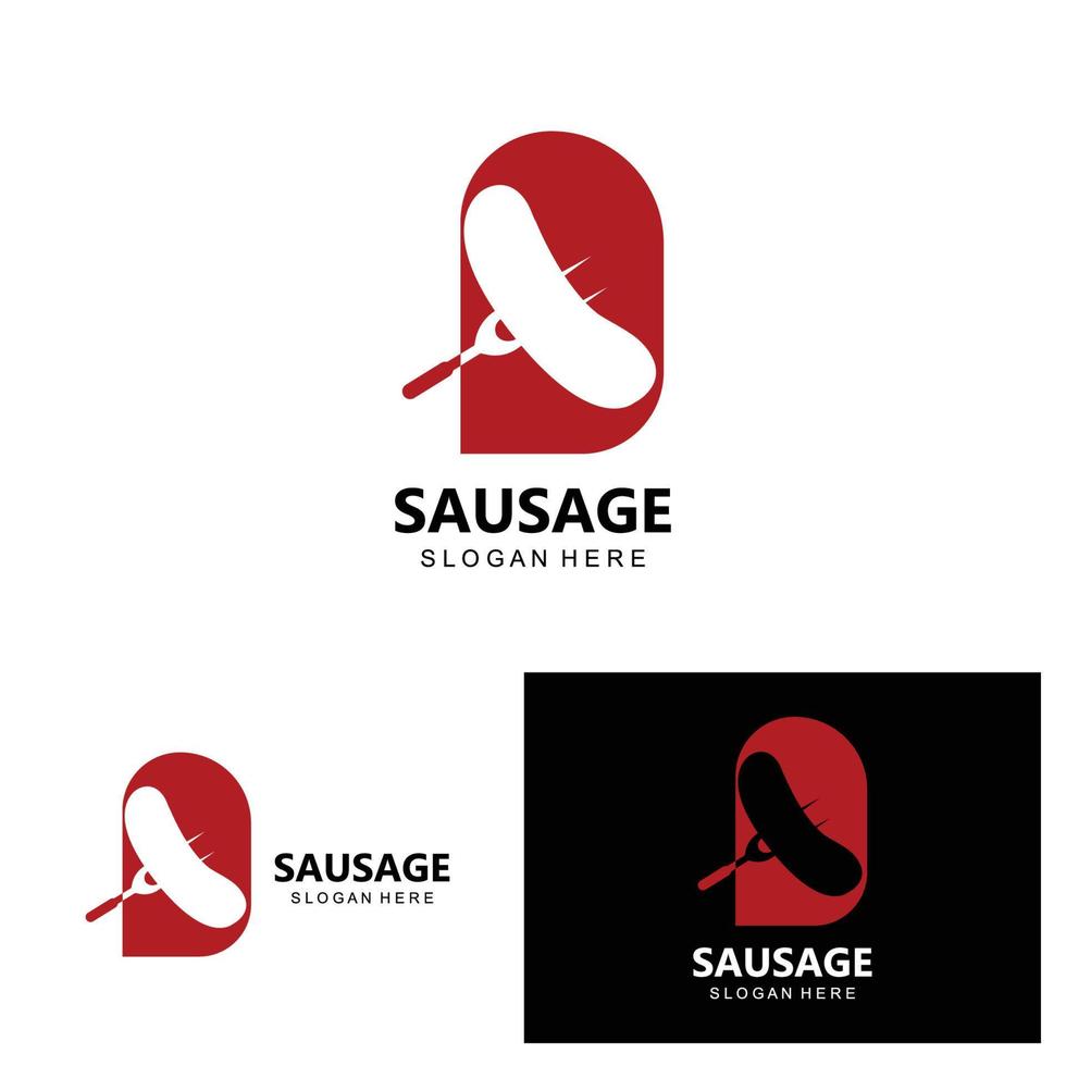 logotipo de salsicha, vetor de comida moderna, design para marcas de comida grelhada, churrasco, loja de salsichas, cachorro-quente