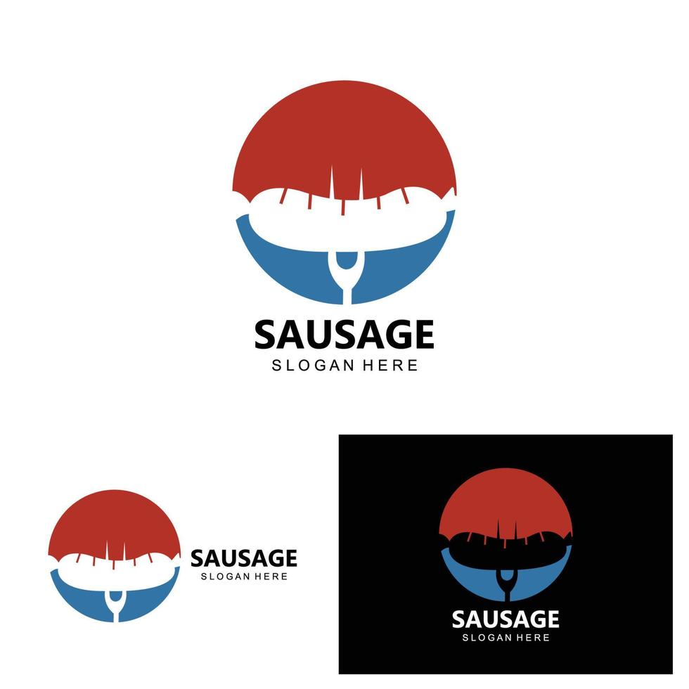 logotipo de salsicha, vetor de comida moderna, design para marcas de comida grelhada, churrasco, loja de salsichas, cachorro-quente