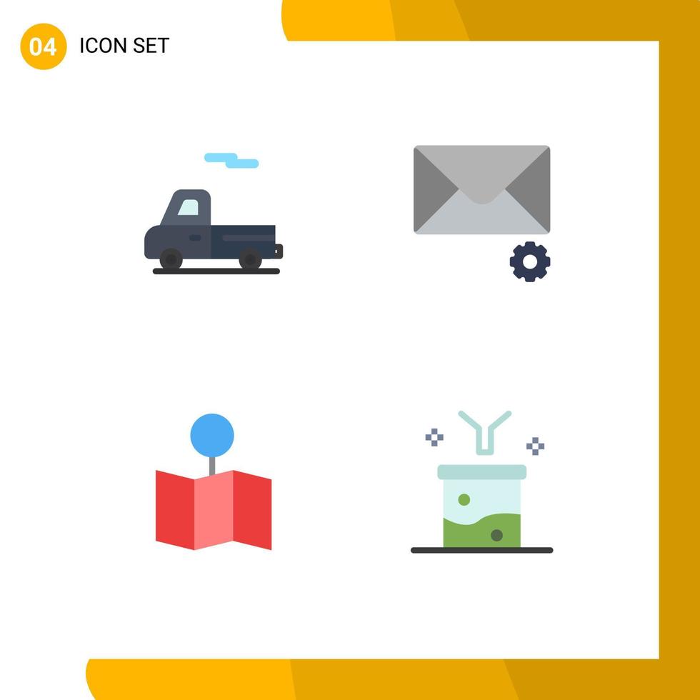 conjunto de 4 sinais de símbolos de ícones de interface do usuário modernos para pino de carro, localização de correio, análise de dados, elementos de design de vetores editáveis