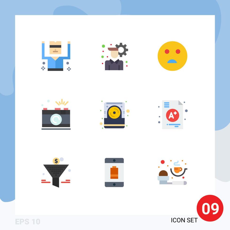 9 conceito de cor plana para sites móveis e aplicativos emoticons de computador de disco capturam elementos de design de vetores editáveis de fotos