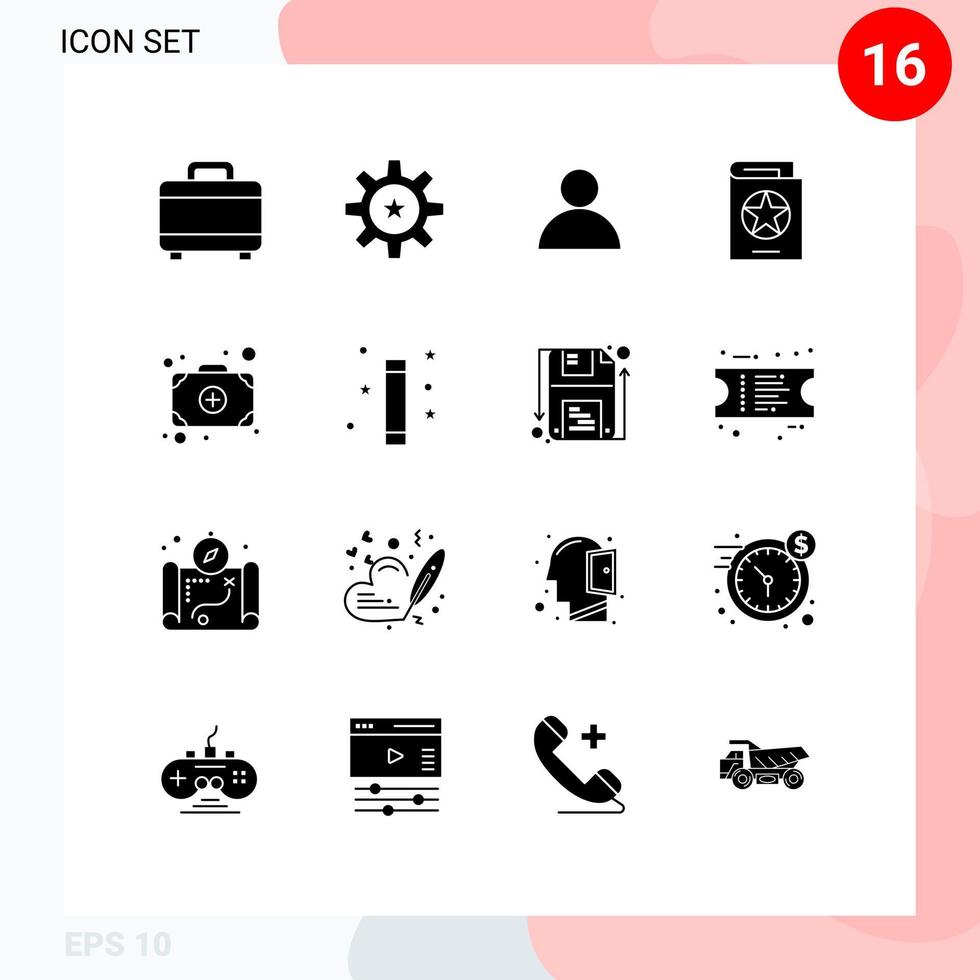 16 pacote de glifos sólidos de interface de usuário de sinais e símbolos modernos de adição de contas de bruxas feitiços elementos de design de vetores editáveis