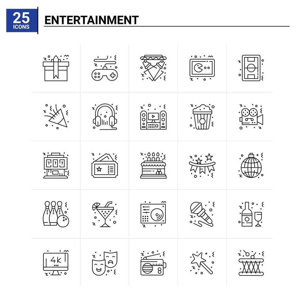 25 conjunto de ícones de entretenimento de fundo vetorial vetor