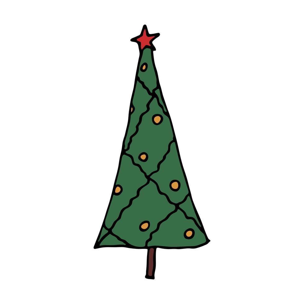 árvore de Natal mão desenhada clipart. rabisco de abeto. elemento único para cartão, impressão, web, design, decoração vetor