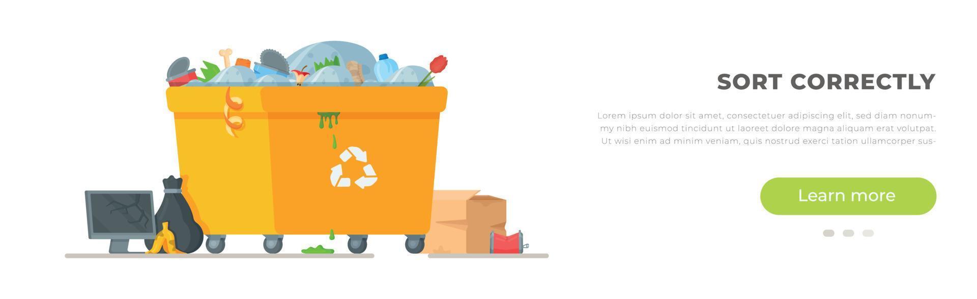 banner vetorial para a lata de lixo. ilustração sobre o tema da reciclagem de lixo. vetor