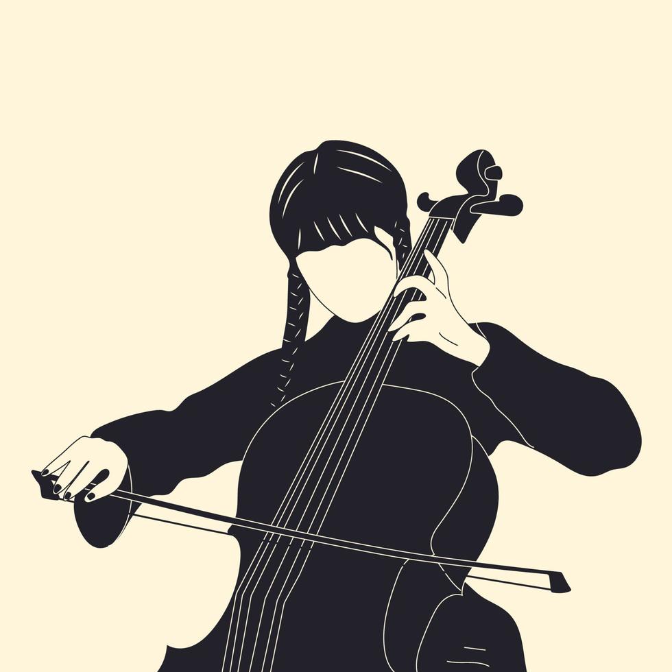 quarta-feira toca violoncelo. ilustrações vetoriais desenhadas à mão vetor