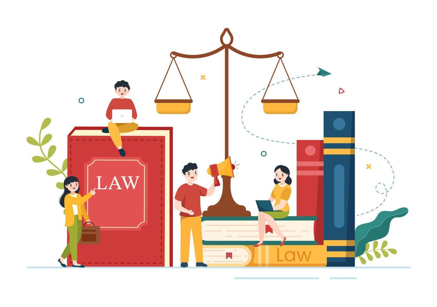 serviços de escritório de advocacia com justiça, assessoria jurídica, julgamento e consultor de advogado na ilustração de modelos desenhados à mão de pôster de desenho animado plano vetor